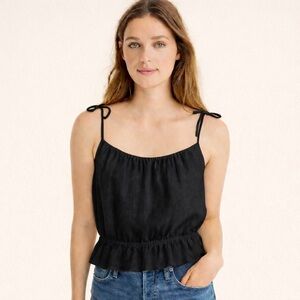 NEW J. Crew Ruffle Waist Tank in Black Linen Sz S